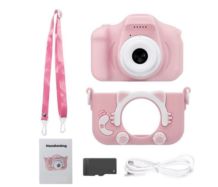 Digitale kindercamera met HD video, ingebouwde games en 16GB geheugenkaart voor uren speelplezier en foto's.