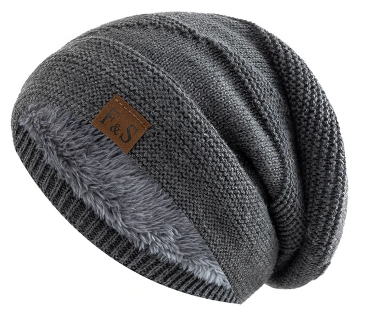 Grijze heren slouch muts, comfortabele wintermuts voor heren. Ideaal voor koude dagen, trendy en warm.