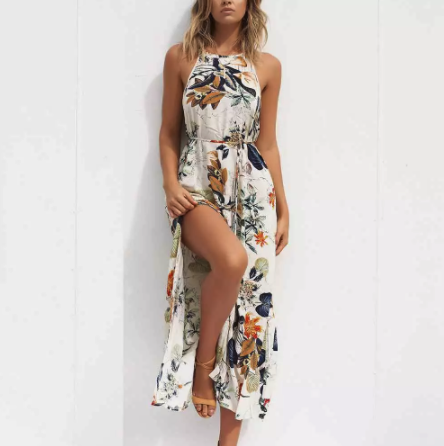 Dames maxi jurk met bloemenprint voor lente/zomer. Comfortabele, mouwloze boho-stijl voor strand of feest.