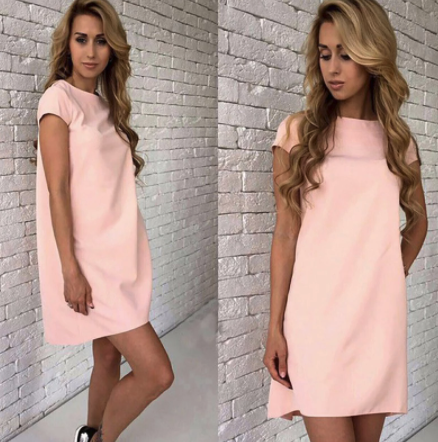 Dames zomerjurk Plainy. Stijlvolle en comfortabele A-lijn jurk met korte mouwen, perfect voor de lente/zomer.