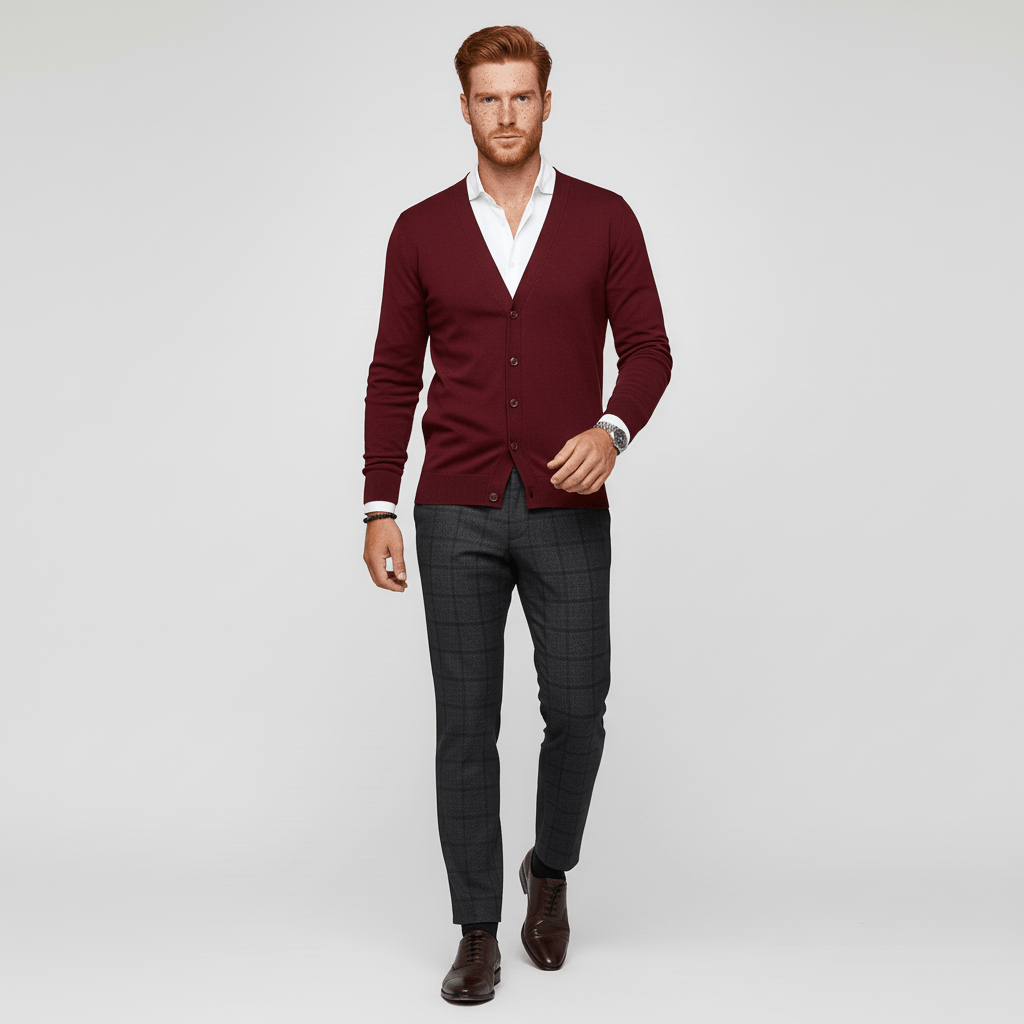 Groen slim fit mannen vest met lange mouwen en V-hals. Perfect als zakelijk of casual laagje.