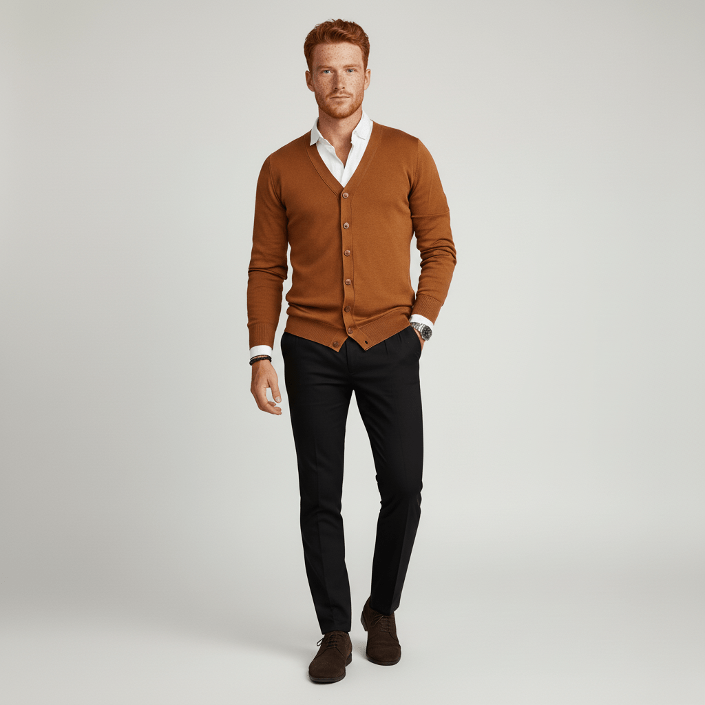 Zwart slim fit mannen vest, V-hals en lange mouwen. Essentieel kledingstuk voor diverse looks.
