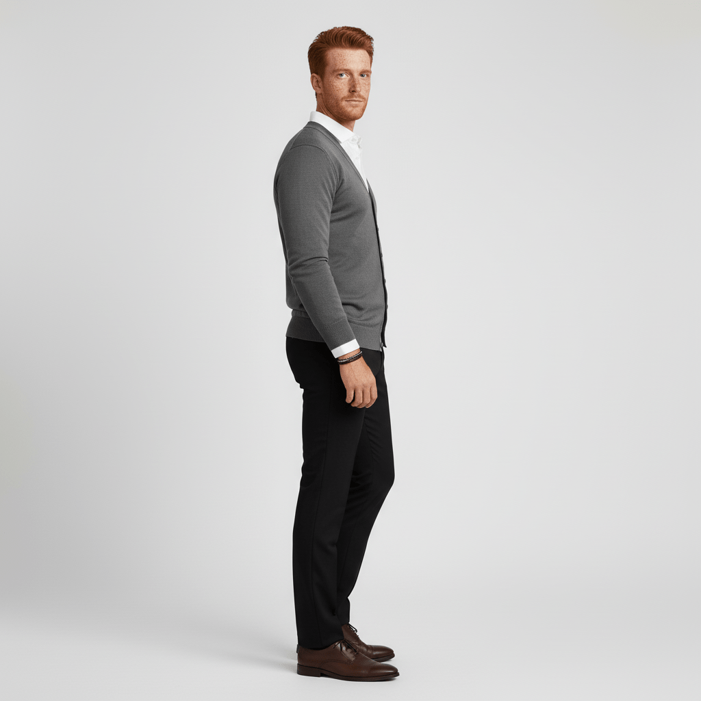 Casual zwart slim fit mannen vest met lange mouwen en V-hals. Veelzijdig en modern.