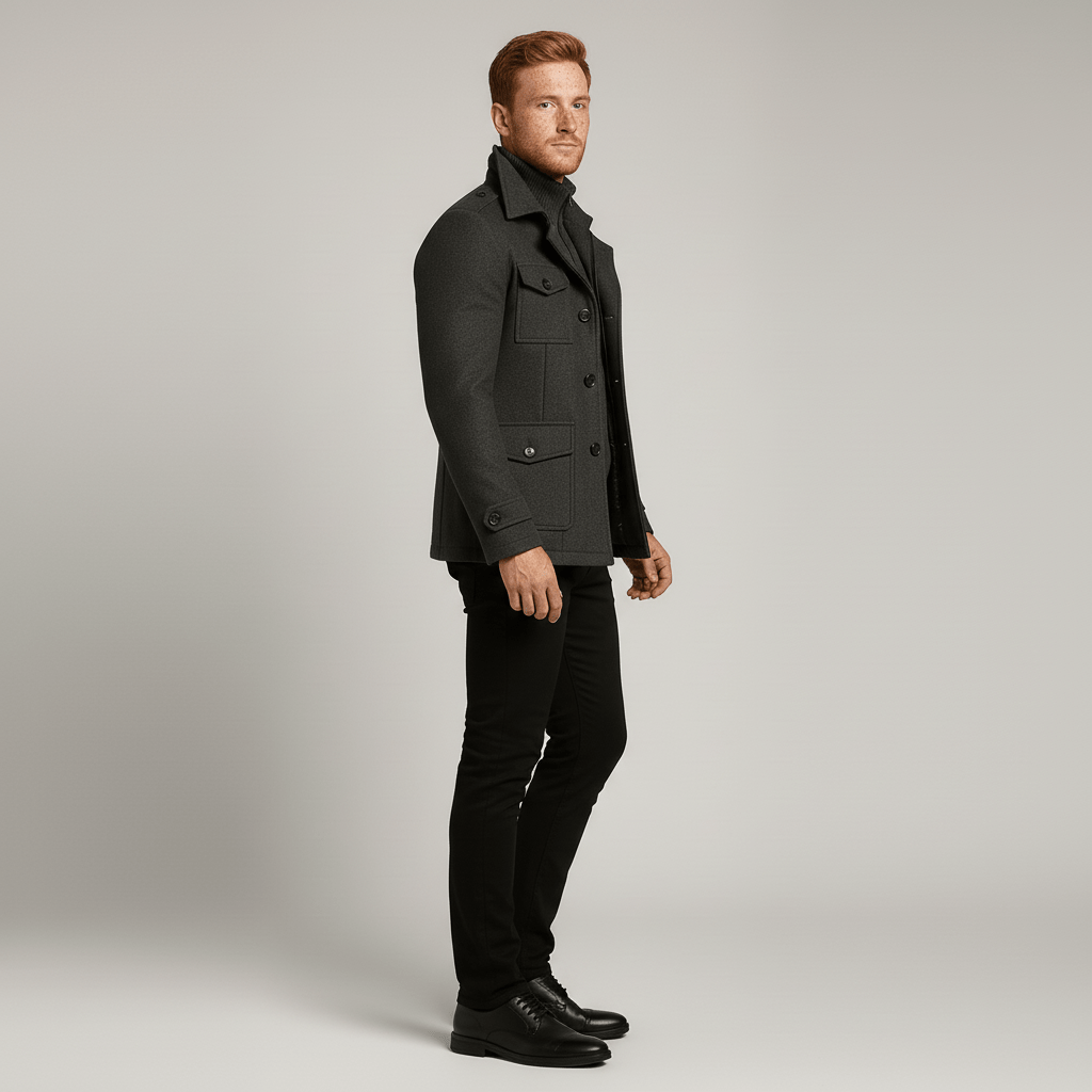 Elegante slim fit herenmantel Ethan, smal gesneden voor een moderne, gestroomlijnde uitstraling.