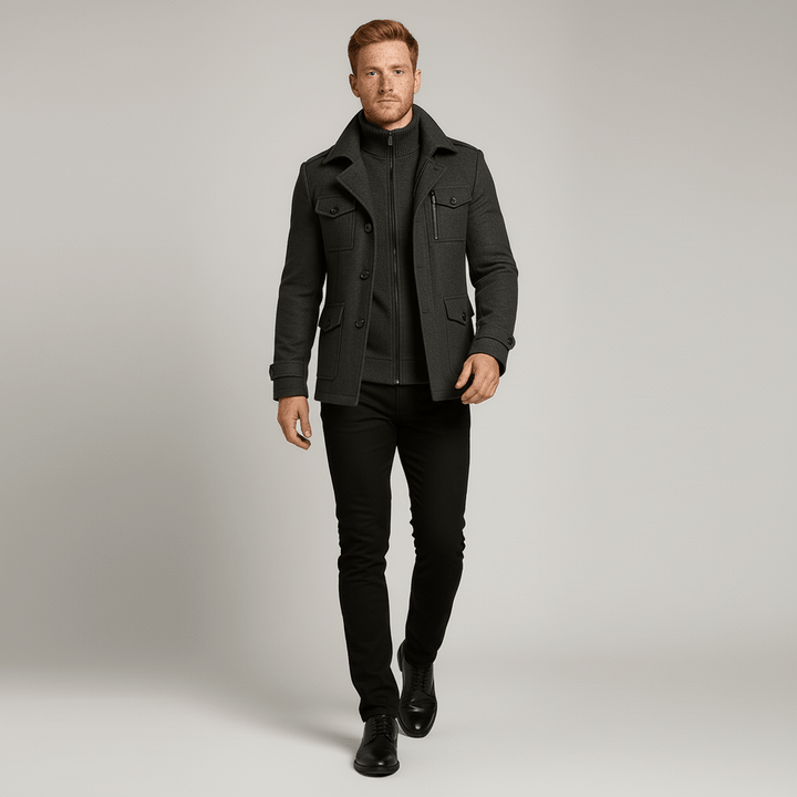 Warmte en stijl: Heren winterjas Ethan met uitneembare voering. Smal gesneden model, comfortabel.