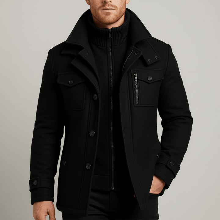 Tijdloze herenmantel Ethan, slim fit en elegant, met praktische uitneembare voering.