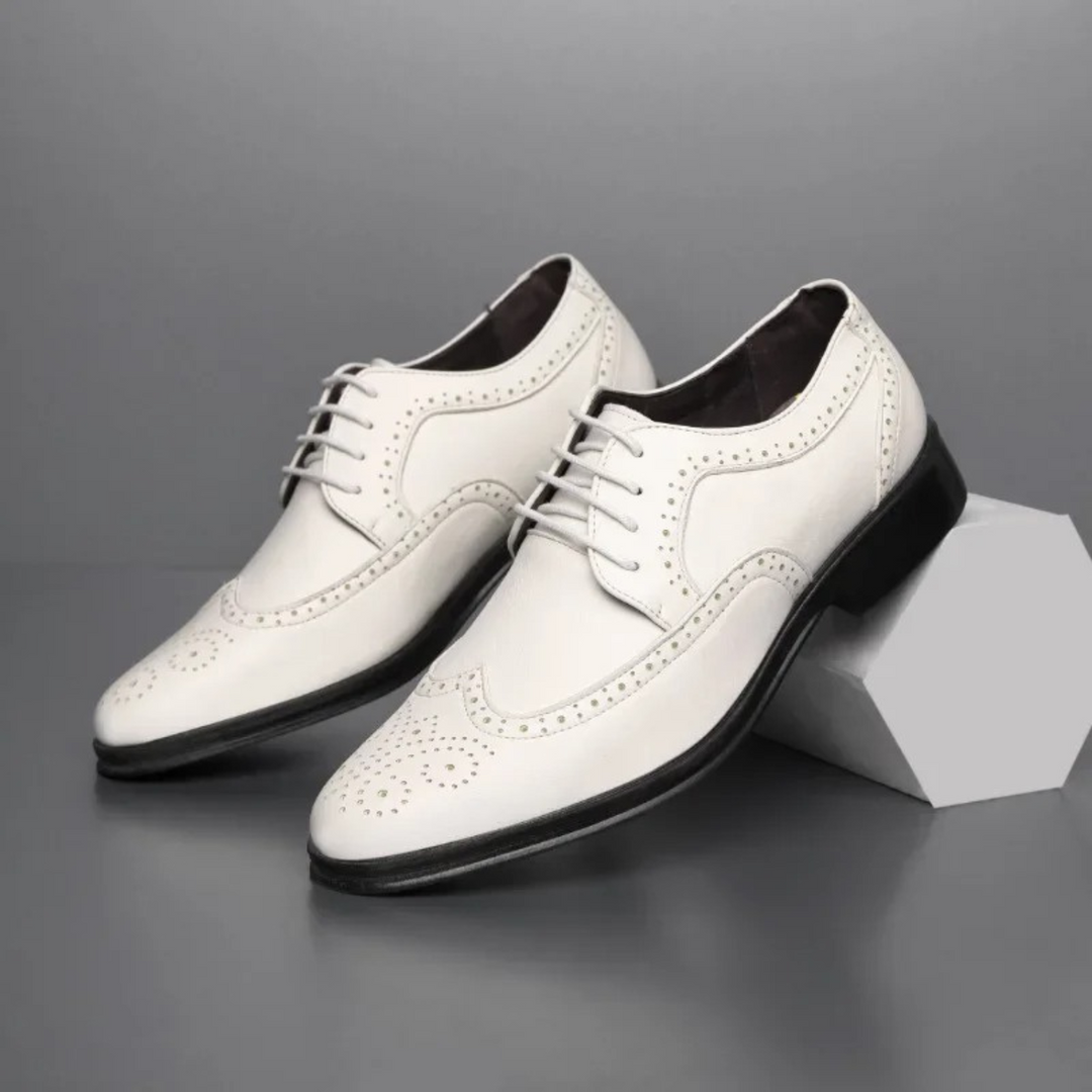 Premium leren wingtip veterschoenen voor heren, Sebastian model, met slank profiel voor moderne elegantie.