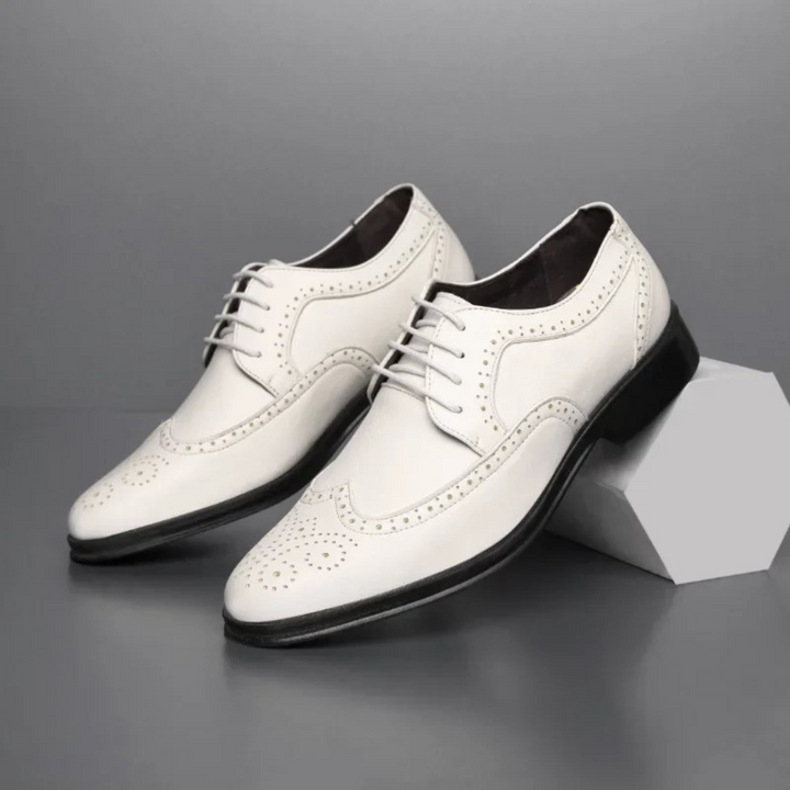 Premium leren wingtip veterschoenen voor heren, Sebastian model, met slank profiel voor moderne elegantie.