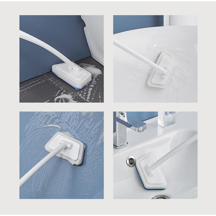 Huishoudelijke schoonmaakborstel met verlengde steel voor een ergonomische schoonmaakervaring; minder belasting.