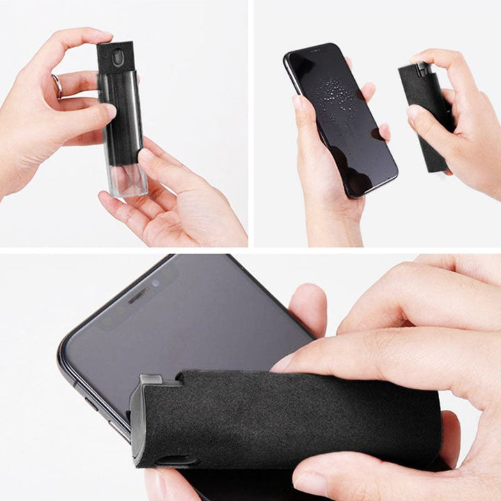 Compacte reinigingsspray voor telefoon en tablet; ideaal voor onderweg hygiëne van je scherm.
