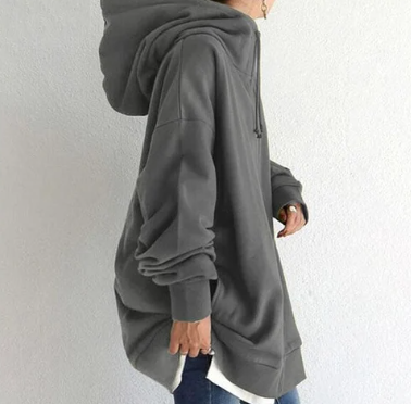 Dames oversized hoodie met rits, capuchon en lange mouwen. Comfortabel en stijlvol voor casual dagen.