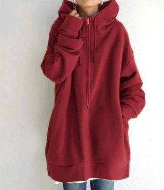 Comfortabele oversized dames hoodie met rits en capuchon. Ideaal voor ontspanning en vrijetijdskleding.