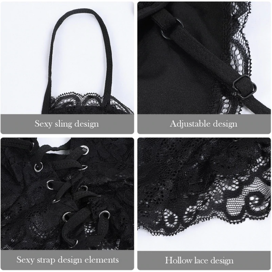 Verleidelijke zwarte bralette top voor dames, comfortabel en elegant, perfect als onderkleding of feestkleding.