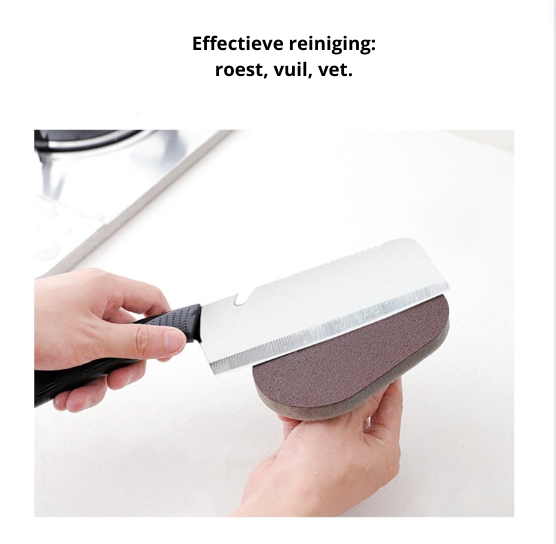 Ergonomische schoonmaakspons met handvat voor comfortabel en krachtig schrobben van diverse oppervlakken.