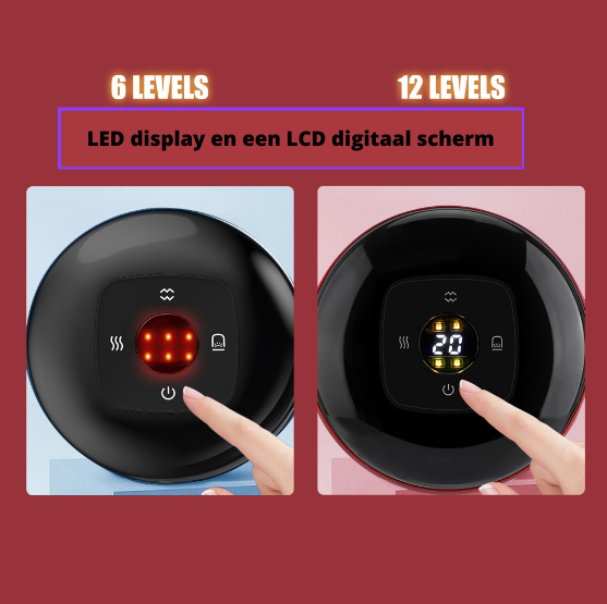 Compacte elektrische cupping therapie set met roodlichtfunctie voor ontspanning en huidverstrakking.