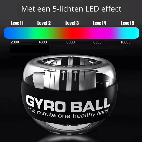 Fel verlichte LED Powerball gyroscopische trainer voor effectieve pols- en onderarmtraining.