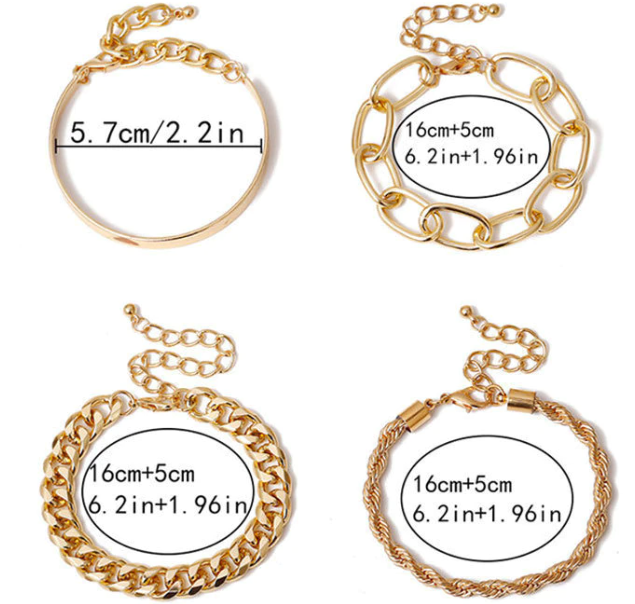 Unieke 4-delige dames armbandenset; een chique en elegant sieraad. Perfect cadeau of luxe accessoire voor haar.