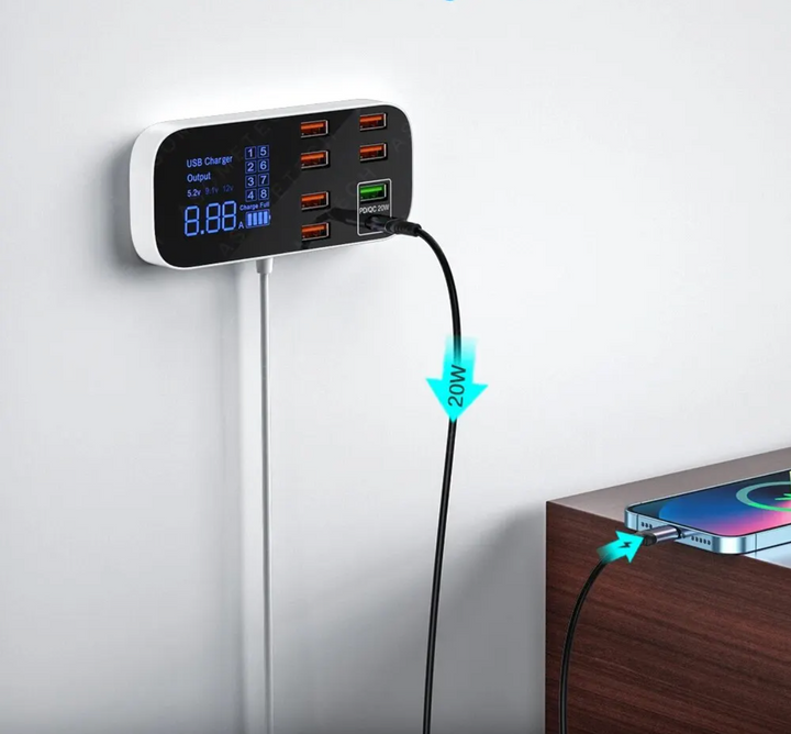Compacte reis multi USB lader, perfect als universele voedingsadapter voor al je gadgets onderweg.