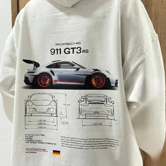 Unisex oversized racing hoodie in zwart, met opvallende grafische prints voor een streetwear look. Comfortabele pasvorm.