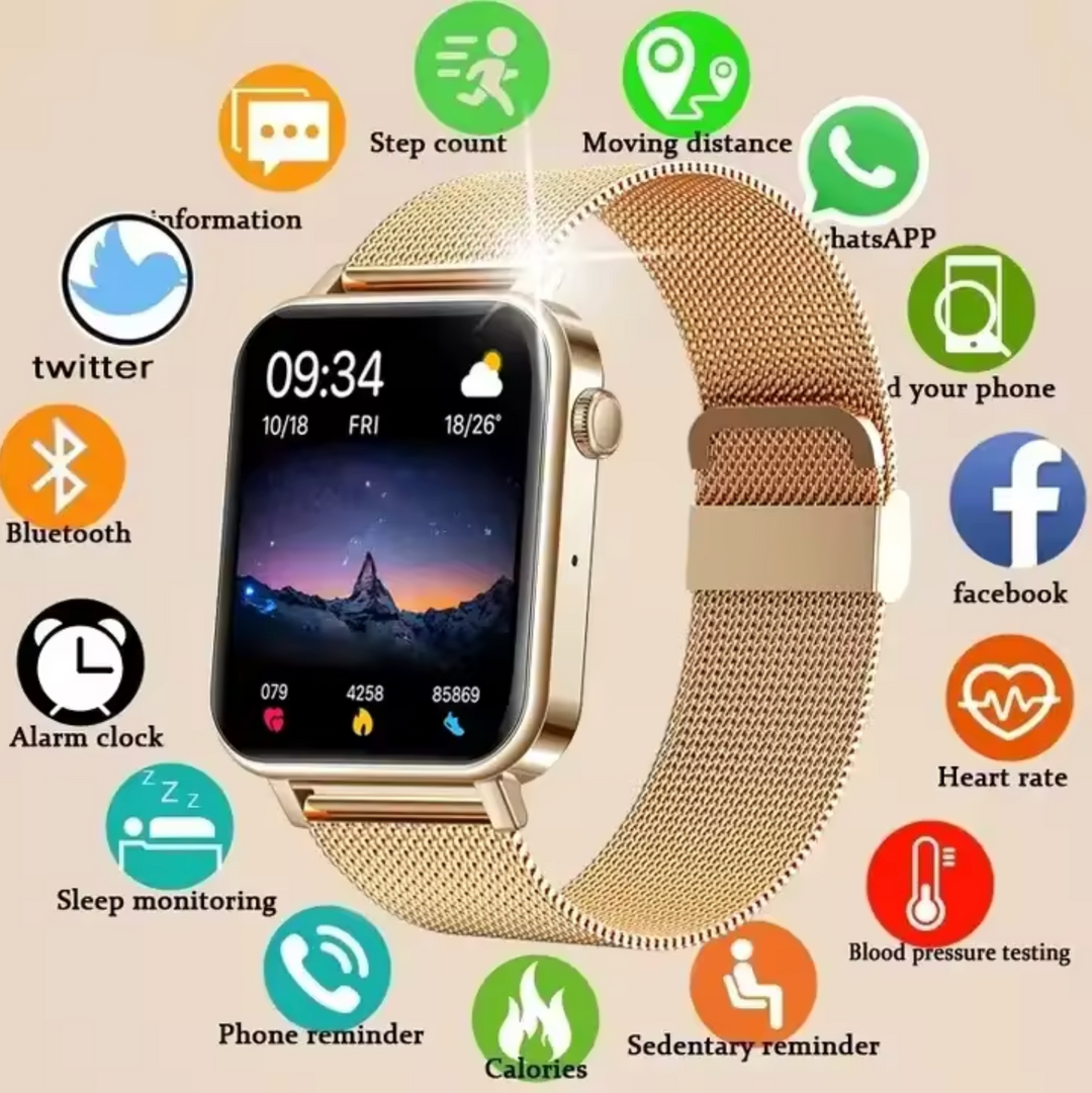 Dames smartwatch op pols tijdens joggen, met activiteitstracker en fitnessfuncties. Gezondheid en mode.