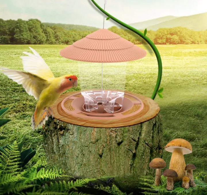Weerbestendige transparante noten vogelvoeder, modern design voor buitentuinaccessoires.