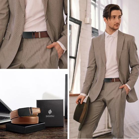 Volledige weergave van de zwarte Eleganzio herenriem van PU leer, perfect voor een verfijnde herenmode-look.
