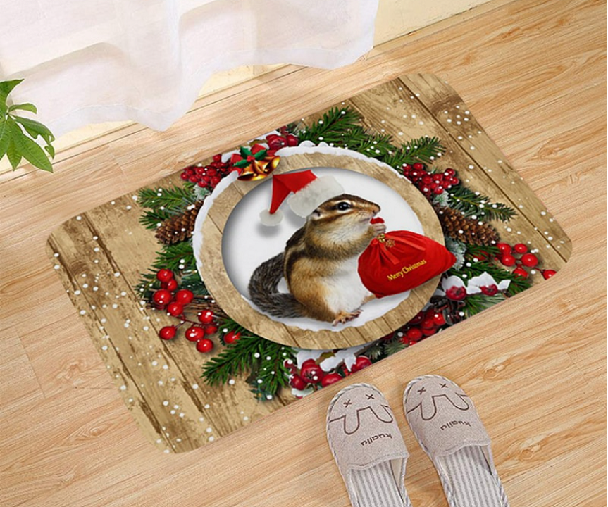 Mooie kerst deurmat met kerstboomillustratie, robuust en uitnodigend voor gasten.