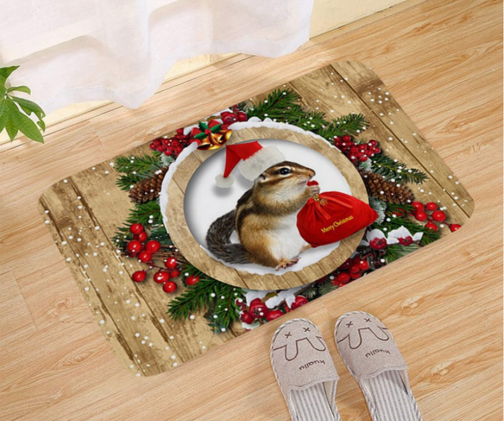 Mooie kerst deurmat met kerstboomillustratie, robuust en uitnodigend voor gasten.