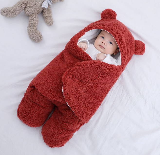 Katoenen fleece babyslaapzak beer, inbakerdoek voor pasgeborenen met warmte en zachtheid.