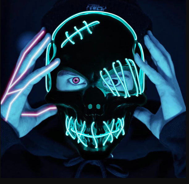 Licht op in het donker met dit unieke LED Vendetta masker, ideaal voor avondfeesten en Halloween.