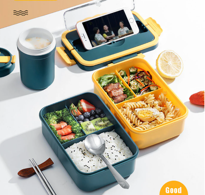 Praktische magnetron lunchbox van tarwestro; perfect voor kantoor, school of een picknick.