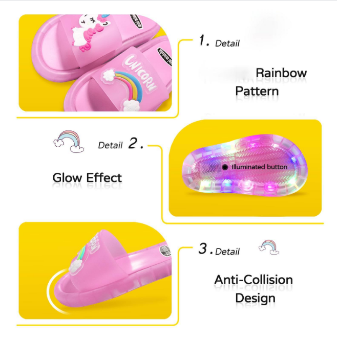 Felgekleurde kinder LED slippers die oplichten bij elke stap, voor extra speelplezier en zichtbaarheid.