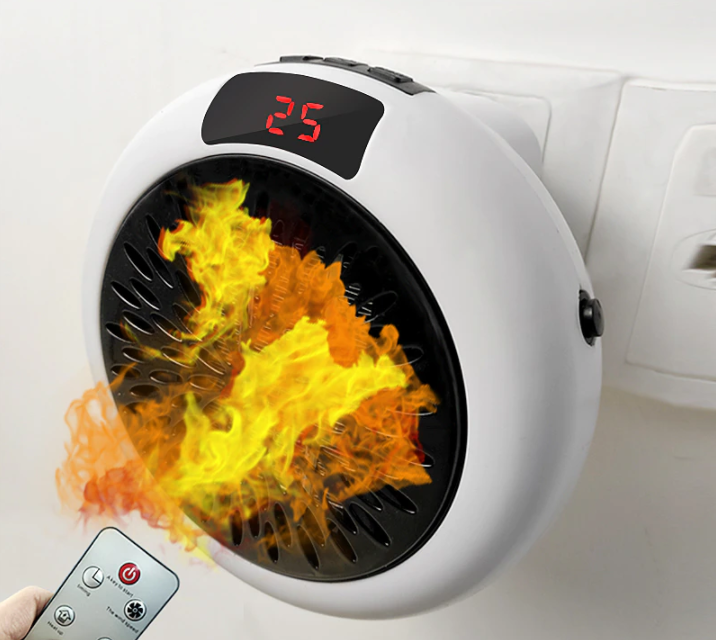 Draagbare elektrische verwarmer in moderne woonkamer, biedt snelle en veilige ruimteverwarming.