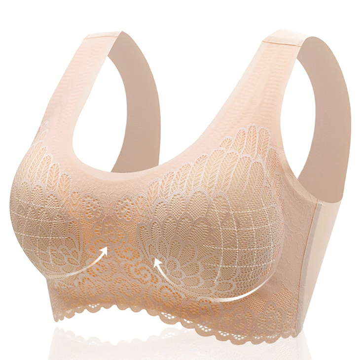 Stijlvolle naadloze dames push-up bh. Combineert lingerie esthetiek met draadloos comfort en ademende stof.