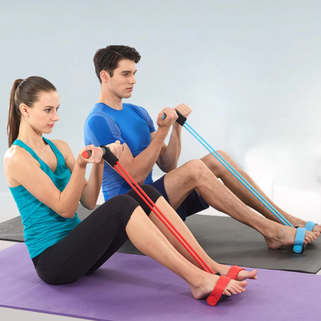 Weerstandstouwen set voor thuis fitness training, ideaal voor het verbranden van vet en opbouwen van spieren.