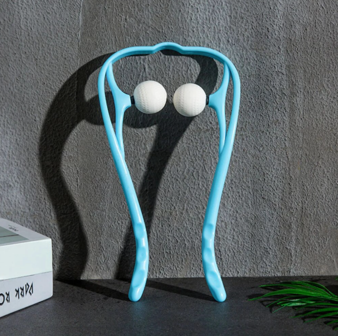 Draagbare siliconen roller voor drukpuntmassage. Perfect voor ontspanning van nek, schouders en rugspieren.
