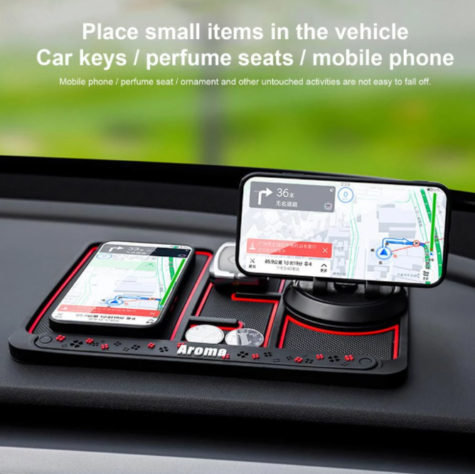 Handige antislip telefoonhouder voor auto dashboard, zorgt voor overzichtelijke navigatie en veilige rit.