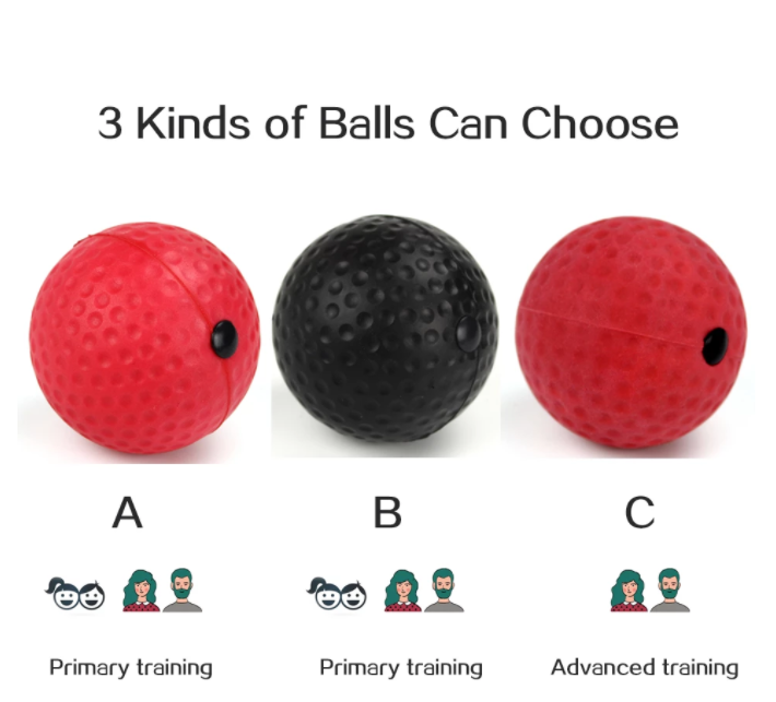 Complete set boks reflexbal met verstelbare hoofdband, perfect voor alle niveaus bokstraining en sport.