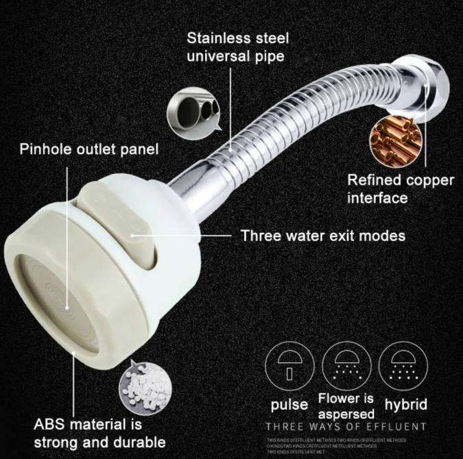 Eenvoudig te installeren flexibele waterkraan voor universele aansluiting in keuken of badkamer.