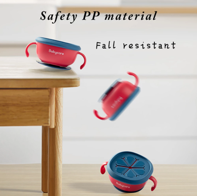Antislip baby eetkom met rietje en deksel, bevordert zelfstandig eten voor kleine handjes.