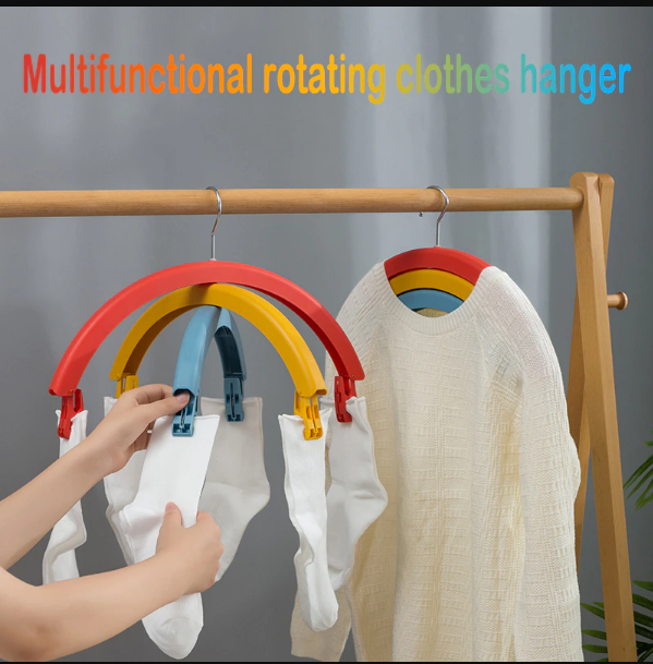 Universele regenboog kledinghanger voor optimale garderobe organisatie; ruimtebesparend en praktisch voor elk huishouden.