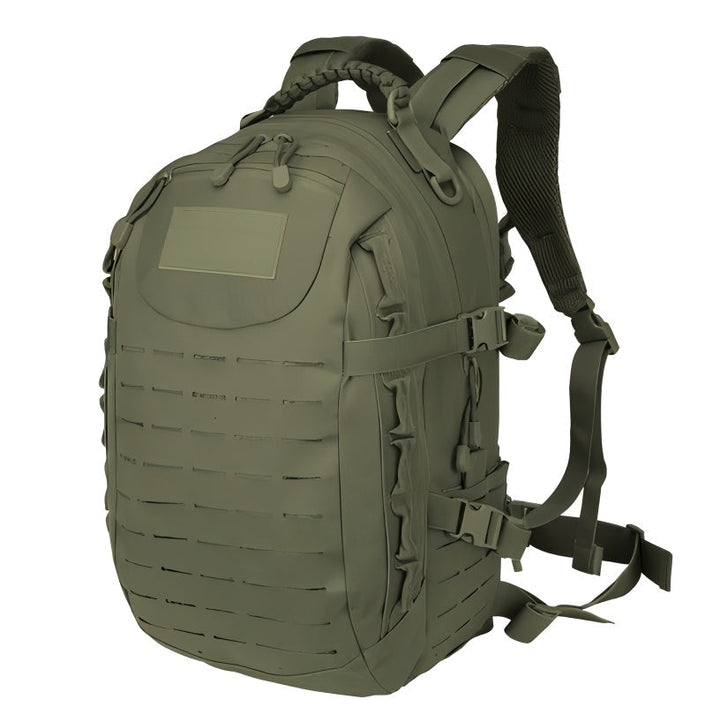 Legergroene heren waterdichte tactische rugzak (45-50L) met MOLLE-systeem, ideaal voor wandelen en kamperen.