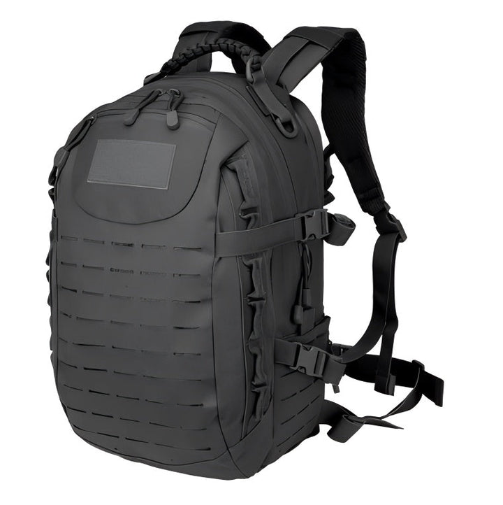 Zwarte 50L waterdichte tactische rugzak voor heren, perfect voor survival, reizen en outdoor avonturen.