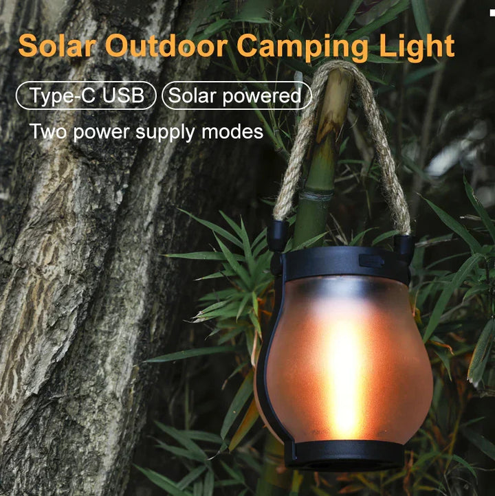 Solarlamp voor buiten met heldere, realistische vlammen; energiezuinige ledverlichting.