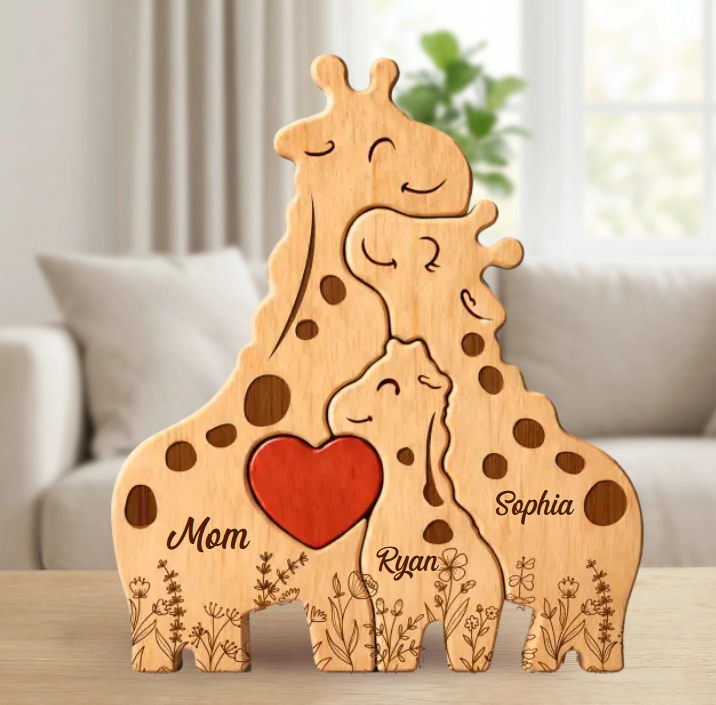 Decoratieve houten giraffe puzzel, leuk om te bouwen en daarna als kunststuk tentoon te stellen.