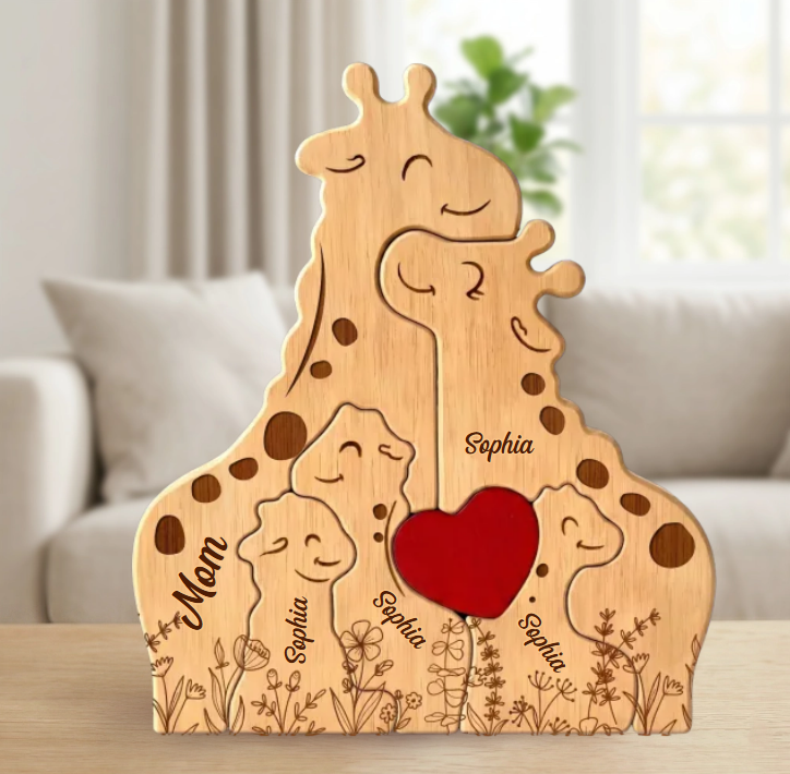 Complexe houten giraffe puzzel voor volwassenen en families, een uitdagend en mooi kunstwerk.