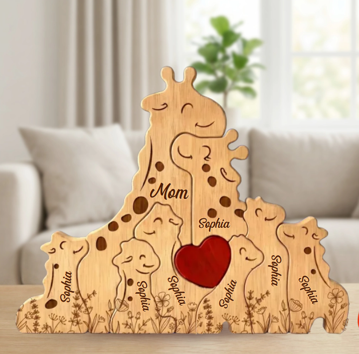 Veelzijdig houten cadeau: giraffe kunst puzzel voor Moederdag, verjaardag of als familierelatiegeschenk.