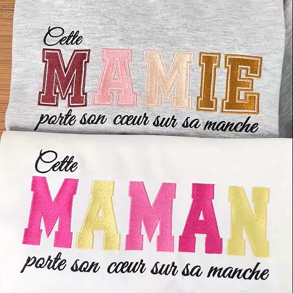 Geborduurde bovenkleding voor dames, gepersonaliseerd met namen, een uniek cadeau.