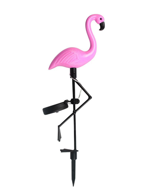 Sfeervolle roze LED flamingo solar tuinlamp die automatisch oplicht, unieke tuindecoratie.