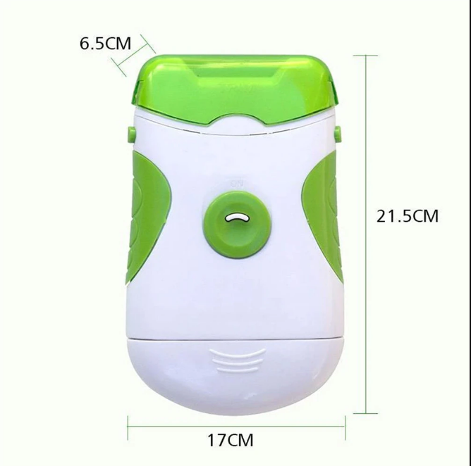 Compacte, draagbare elektrische nageltrimmer en vijl voor thuis of onderweg; ergonomisch design.